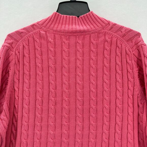 L.L. Bean Chunky Cable Knit Full Zip Sweater Women's 2X Pink Mock Neck Preppy - Picture 10 of 12